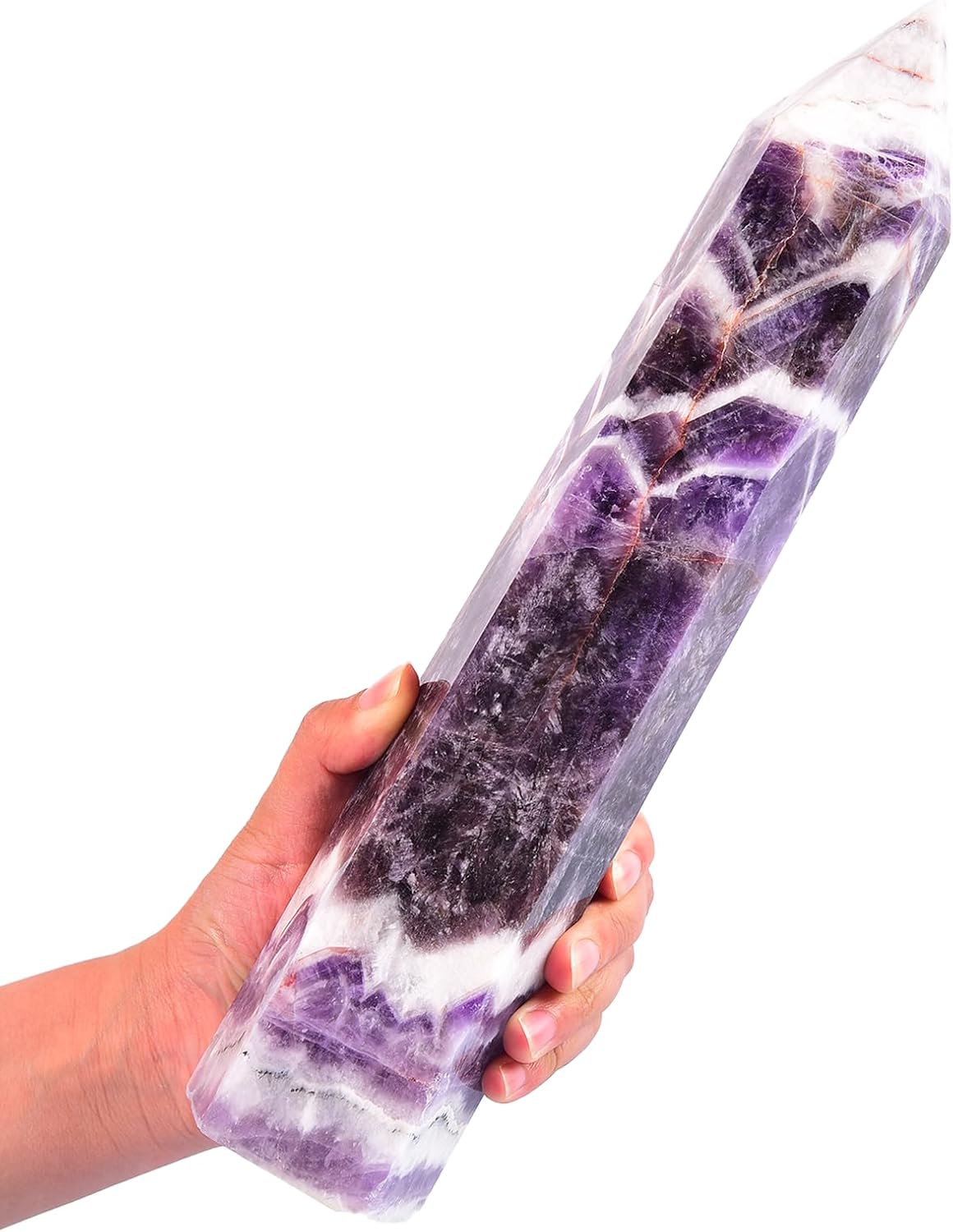 JIC Gem Extra Large Chevron Amethyst Healing Crystal Tower Wand 6 Faceted Quartz Crystals Obelisk Tower Points Crystals Decor Gift Reiki Chakra 4.0-4.4 Lbs