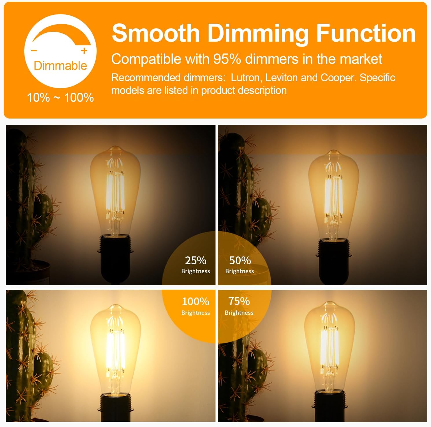 12Packs ST64 Large Vintage LED Edison Bulbs, 60W Equivalent 7W, 800Lumens, Dimmable Antique LED Filament, 2700K Amber Warm White, E26 Medium Base Light Bulbs High Brightness for Bedroom Office