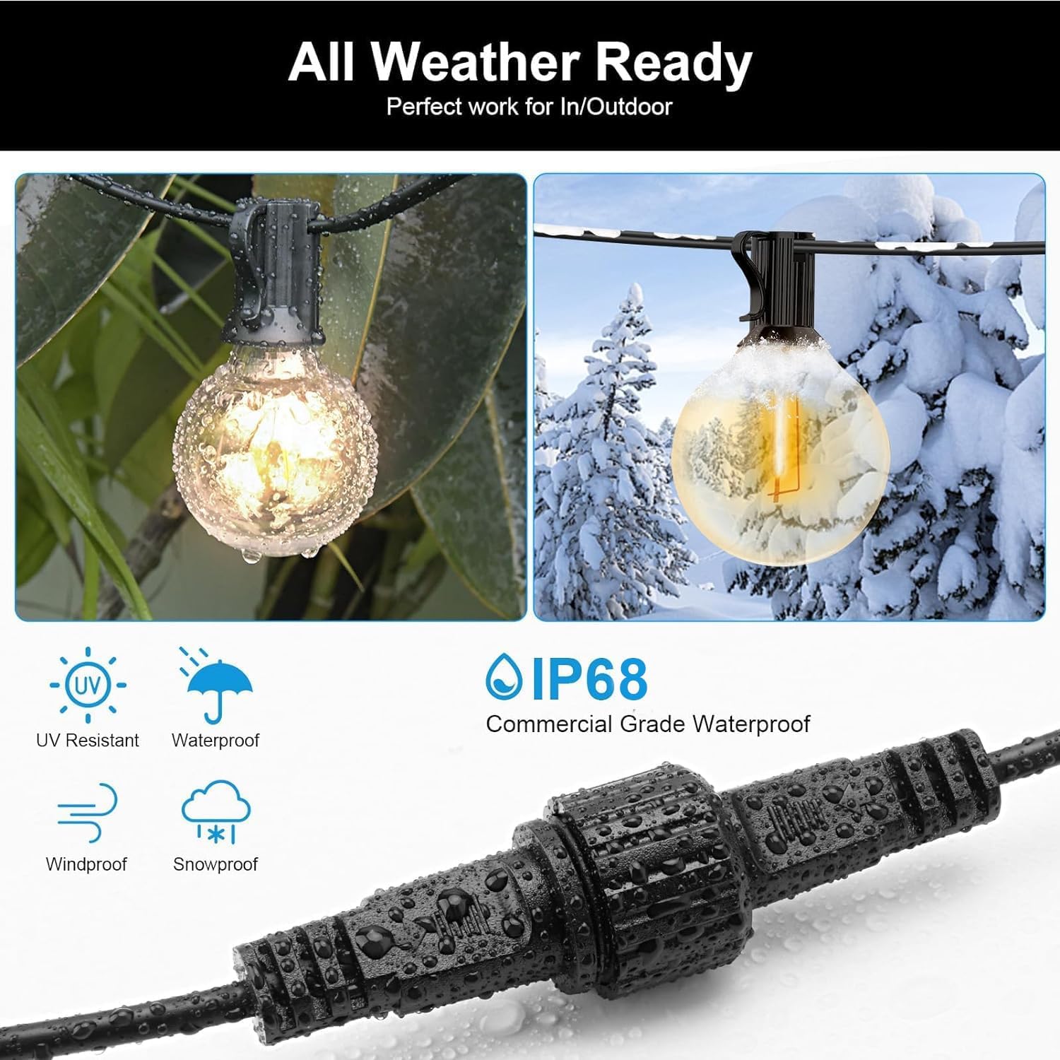 2Pin Extension Cable 10FT, IP68 Waterproof Extension Lead 16AWG Extension Cord for Outdoor Solar String Lights, Indoor String Lights - 1Pack