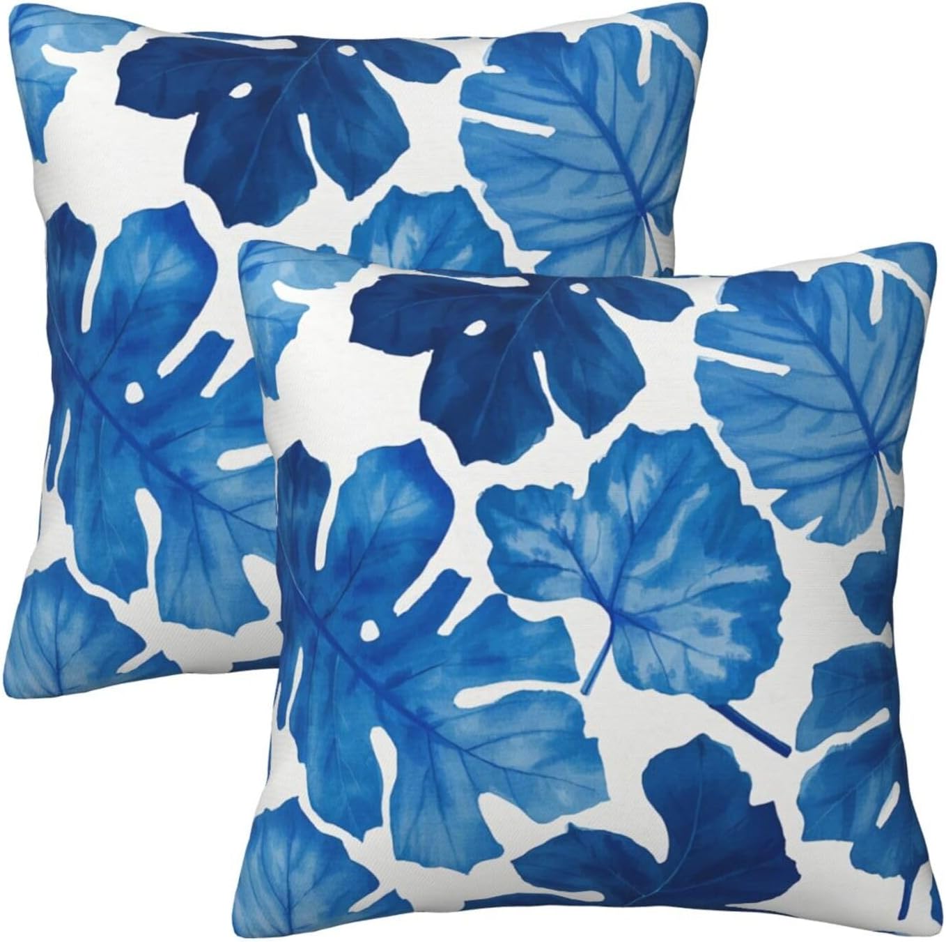Tropical Blue Monstera Leaf Throw Pillow Covers Set of 2 Ultra-Soft All-Season Pillow Shams with Hidden Zipper,Durable for Sofa Bed Car Decor & Gift 18x18IN
