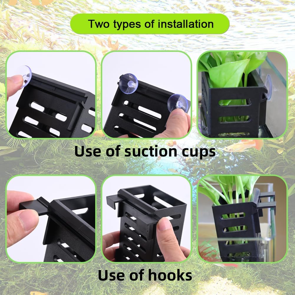 Upgraded Hanging Aquarium Plant Holder,2 Pcs Plastic Aquatic Plant Holders with Hooks and Suction Cups for Fish Tank Plant Decoration