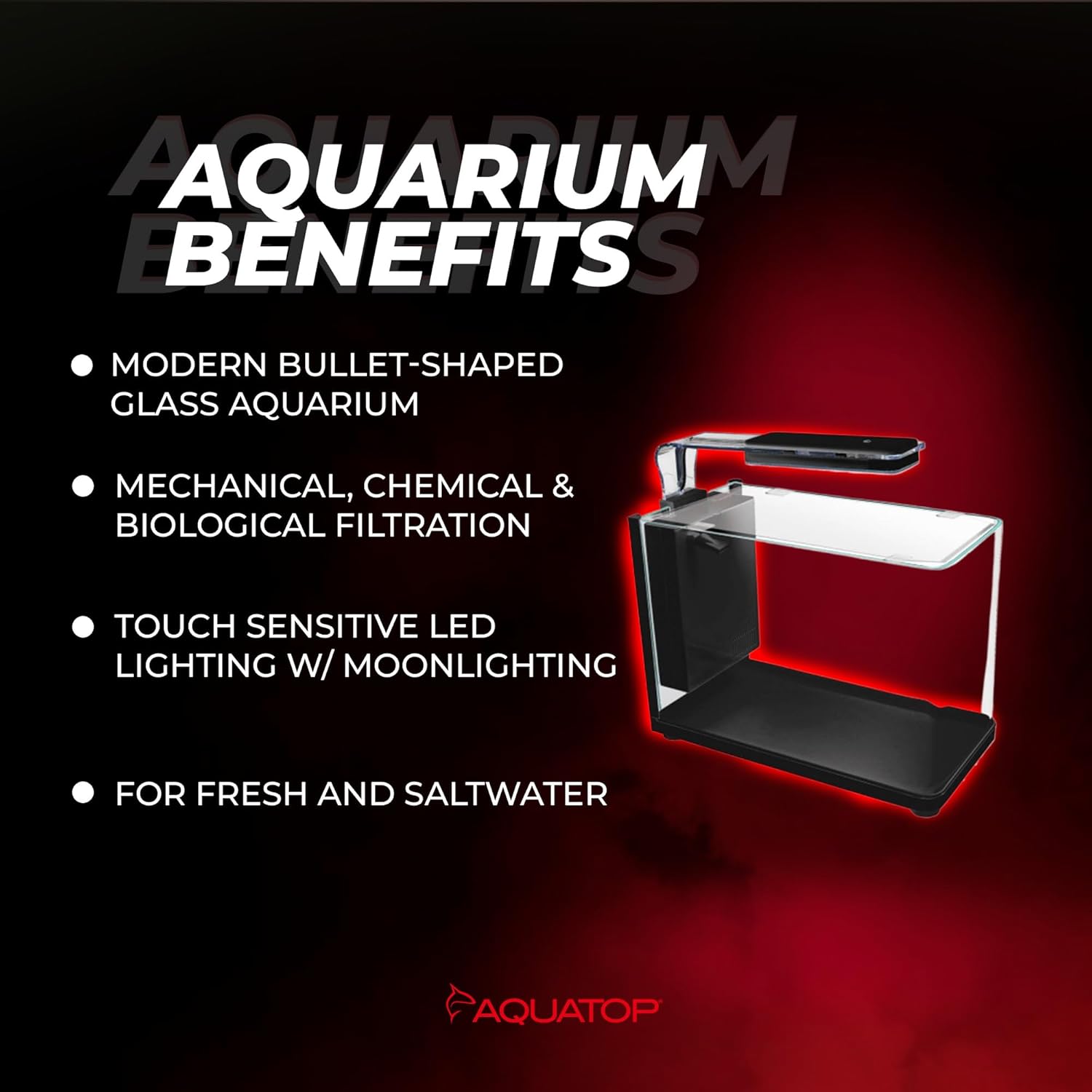 Aquatop Pisces Bullet Shaped Glass Aquarium, 5-Gal Nano Tank – 53 GPH – Touch Sensitive LED Light – All-in-One Kit for Fresh & Saltwater Fish