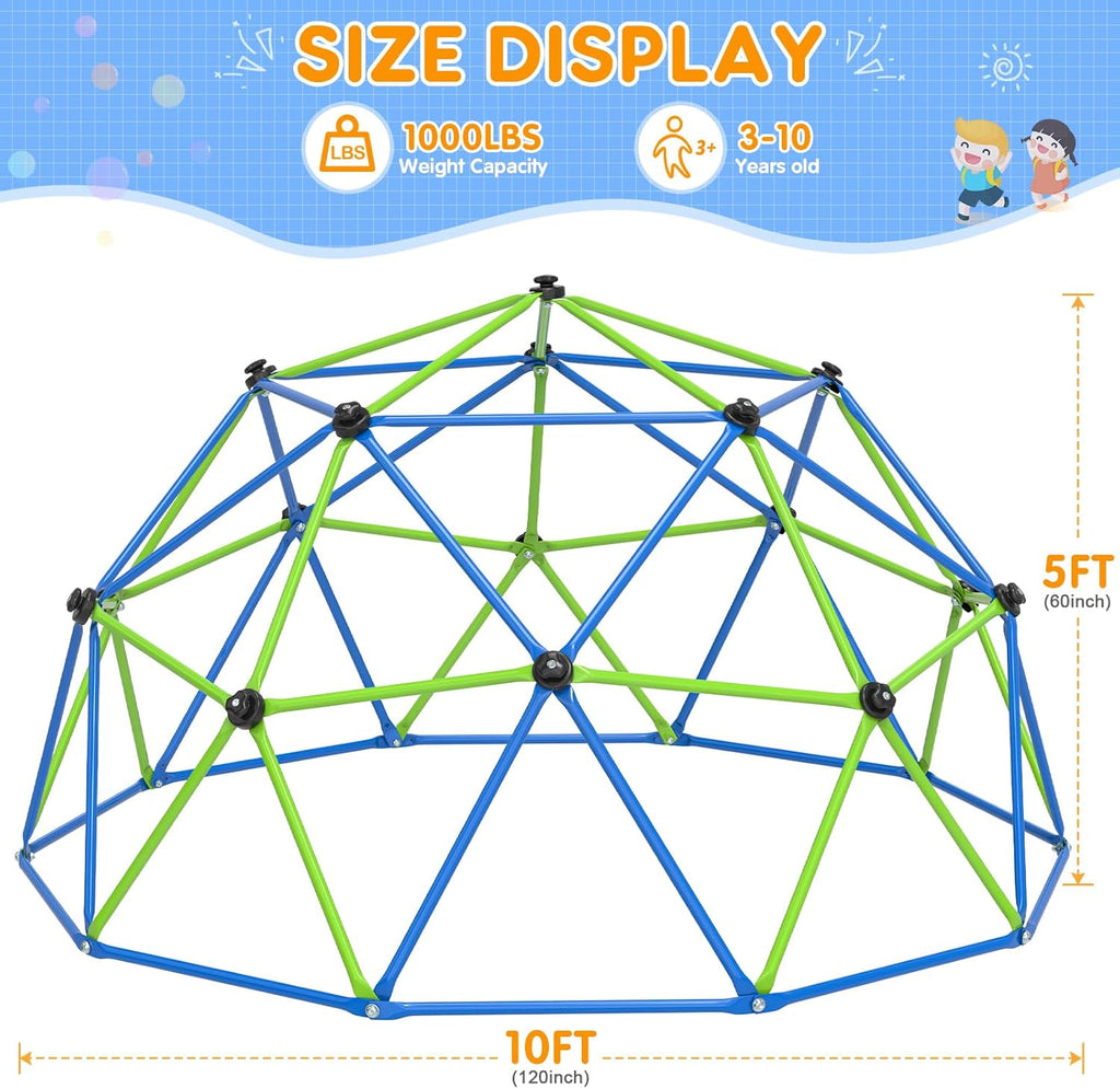 GIKPAL Climbing Dome, 10FT Dome Climber for Kids 3 to 10 Outdoor Play Equipment, Supports Up to 1000lbs Jungle Gym, Anti-Rust, Easy Assembly, Blue+Green