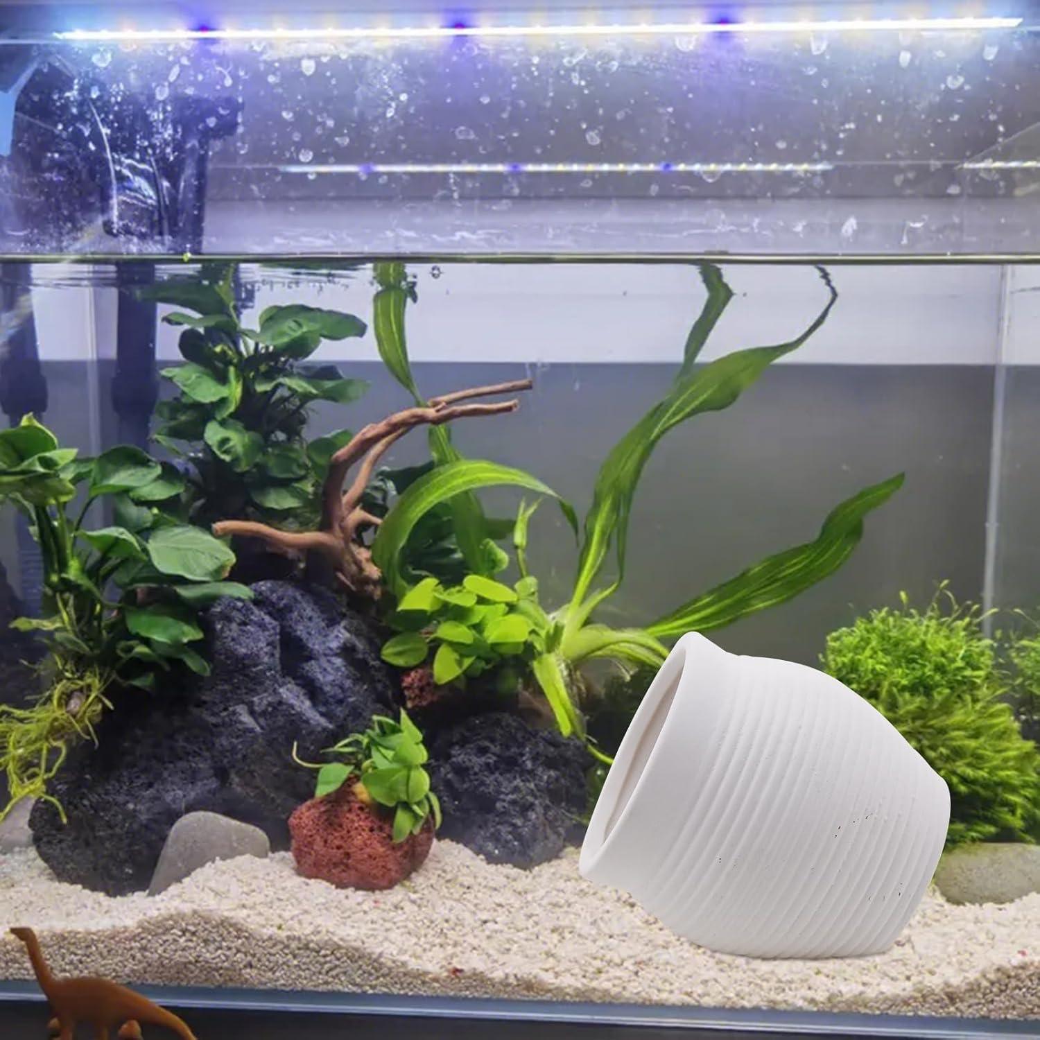 AnRui Ceramic Jar Betta Fish Tank Decor Clay Pot Aquarium Accessories Hideout Cave Decorations Ornaments for Small Fish, Shrimp, Cichlid to Play Hide Breed, Small White