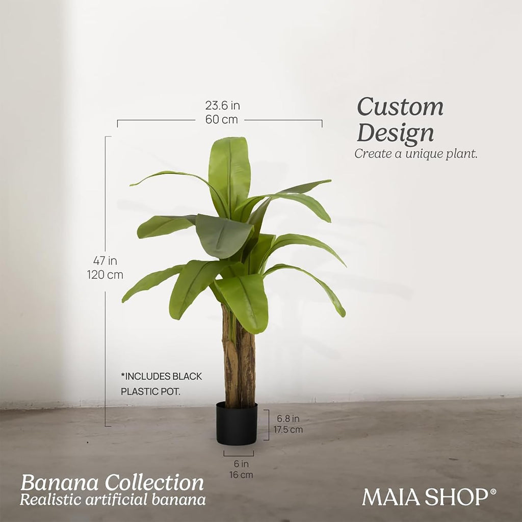 Maia Shop 4ft Artificial Banana Tree Plant for House, Apartment or Office – Realistic Fake Indoor Plants for Living Room, Kitchen, Bedroom, Entryway or Bathroom – Faux Greenery for Home Décor