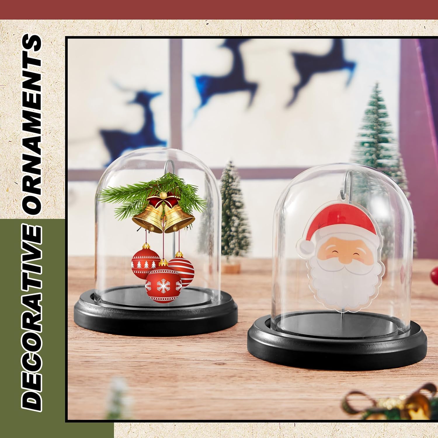 2 Pcs Pocket Watch Glass Display with Hooks Dome Cloche with Wood Base Decorative Glass Display Dome Showcase for Watch Plants Medals Photos Collectibles Dark MDF Base(3" X 4",Silver Hook)