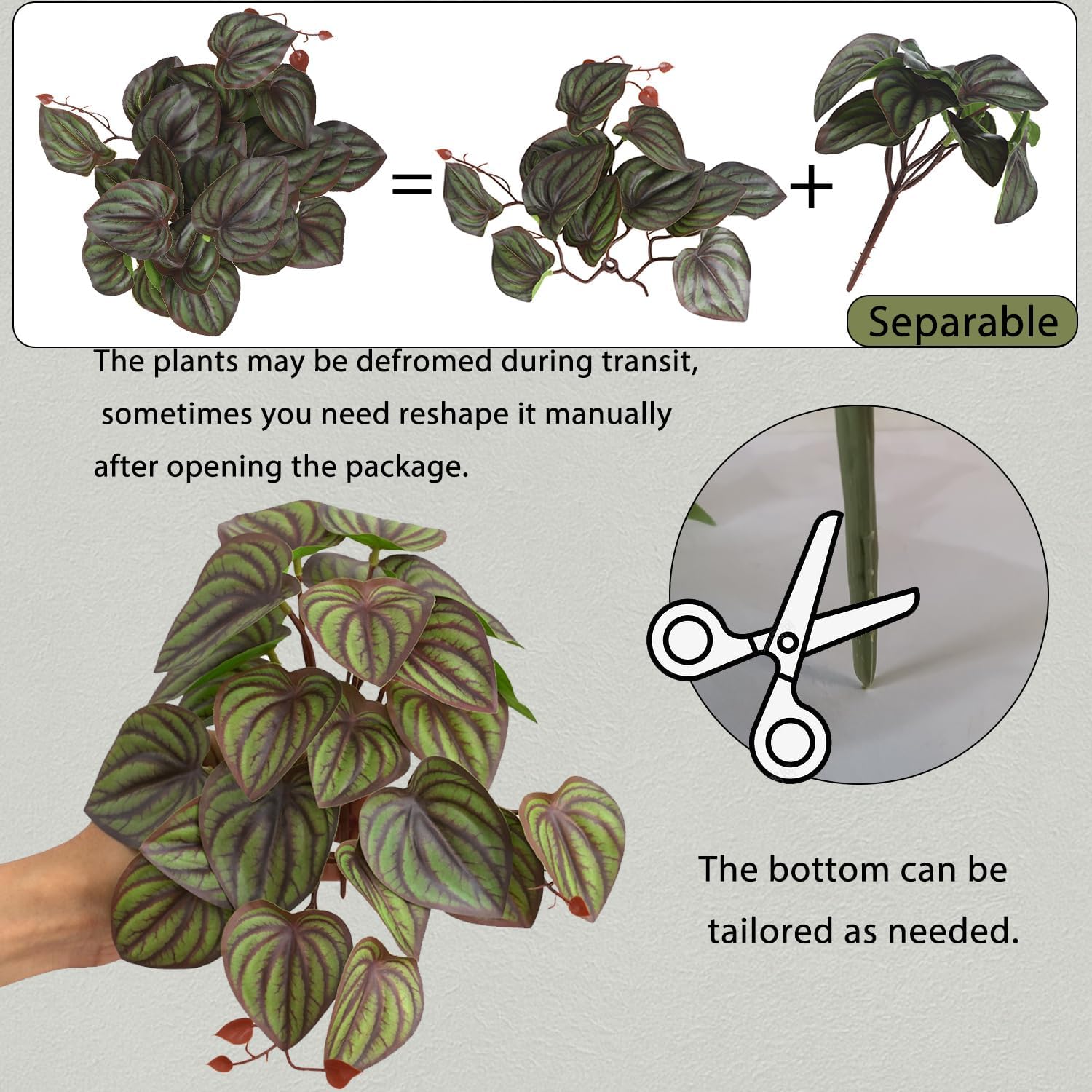 IBWell Fake Reptile Plants for Reptile Terrarium Plants, Reptile Plant Décor, Turtle Tank Plants with Suction Cup