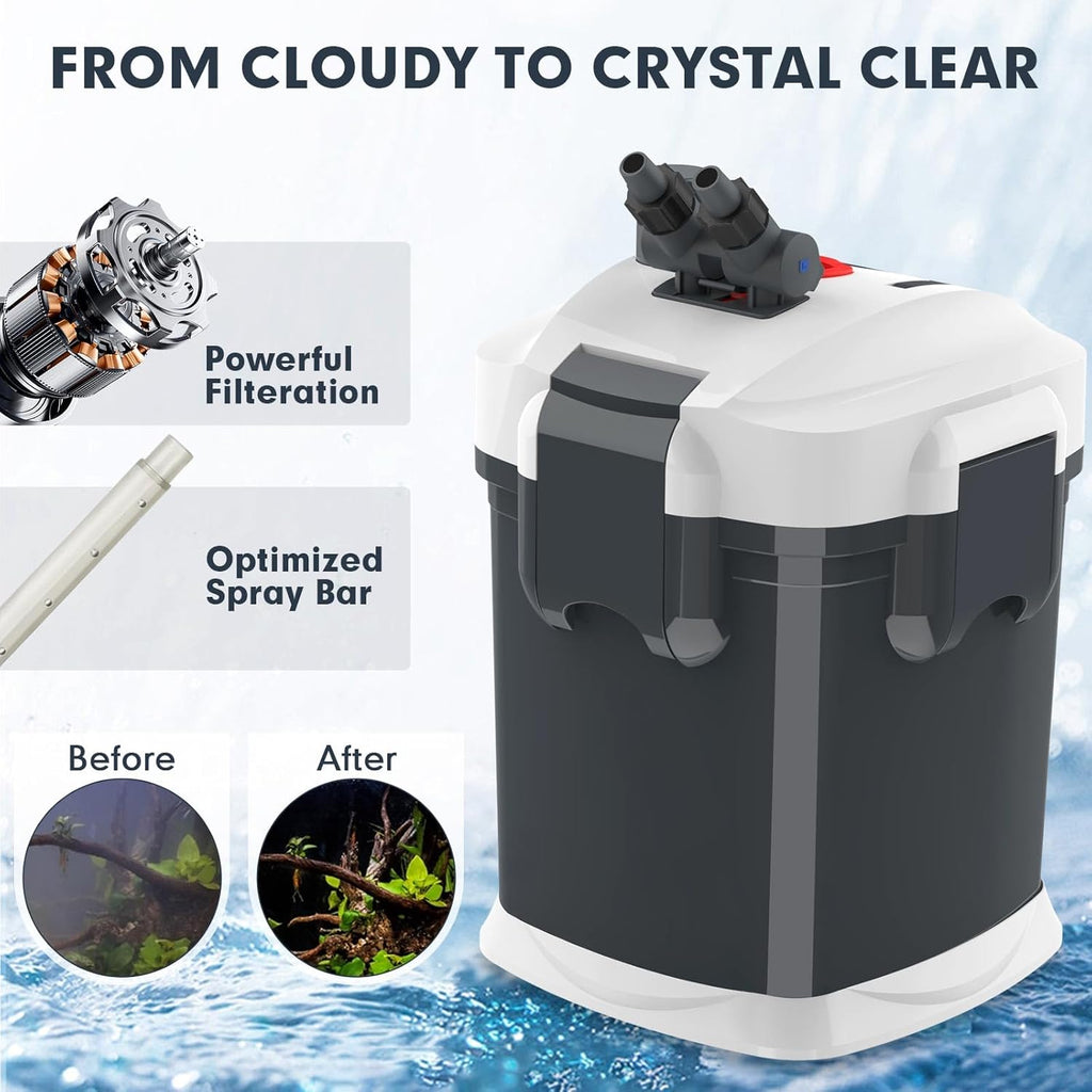 528GPH Canister Filter, Ultra-Quiet External Aquarium Filter with Free Media for 100 Gallons Fish Tanks and Aquariums