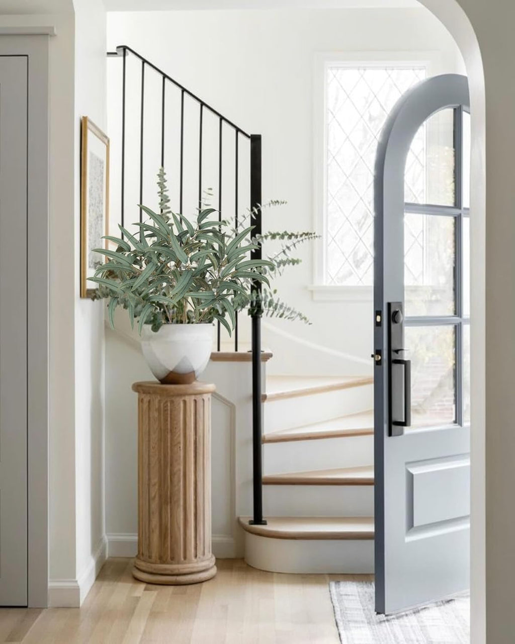 Briful Artificial Eucalyptus Willow Branches 33'' Tall Gray Fake Eucalyptus Stems Arrangement, Realistic Faux Greenery Stems, Indoor Plant, Home Housewarming Farmhouse Porch Vase Decor, Set of 3