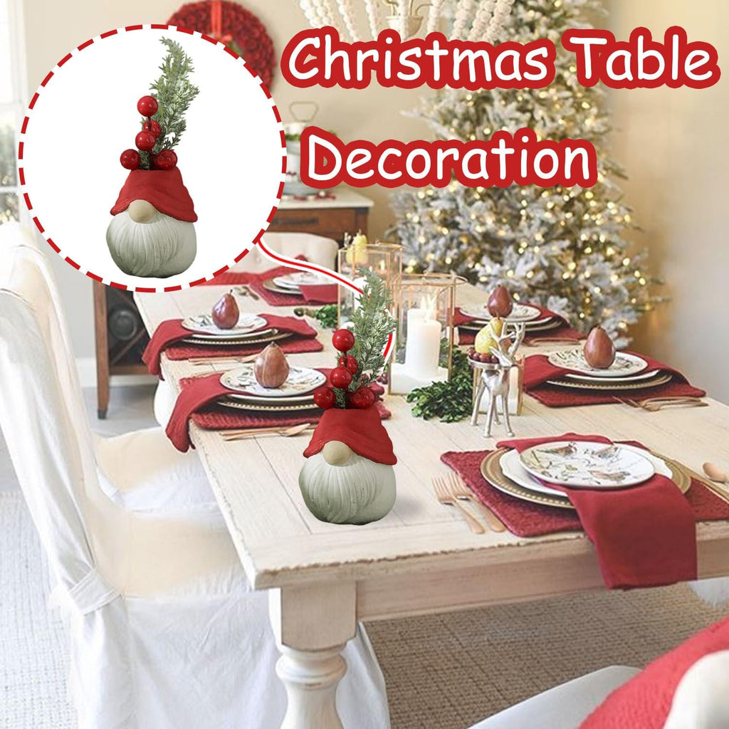 Christmas Tree Table Decor Artificial Mini Xmas Tree Decor for Tables Red Berry ＆ Pine Branch with Cute Dwarf Base for Winter Party Home Indoor Home Fireplace Mantel Decorations