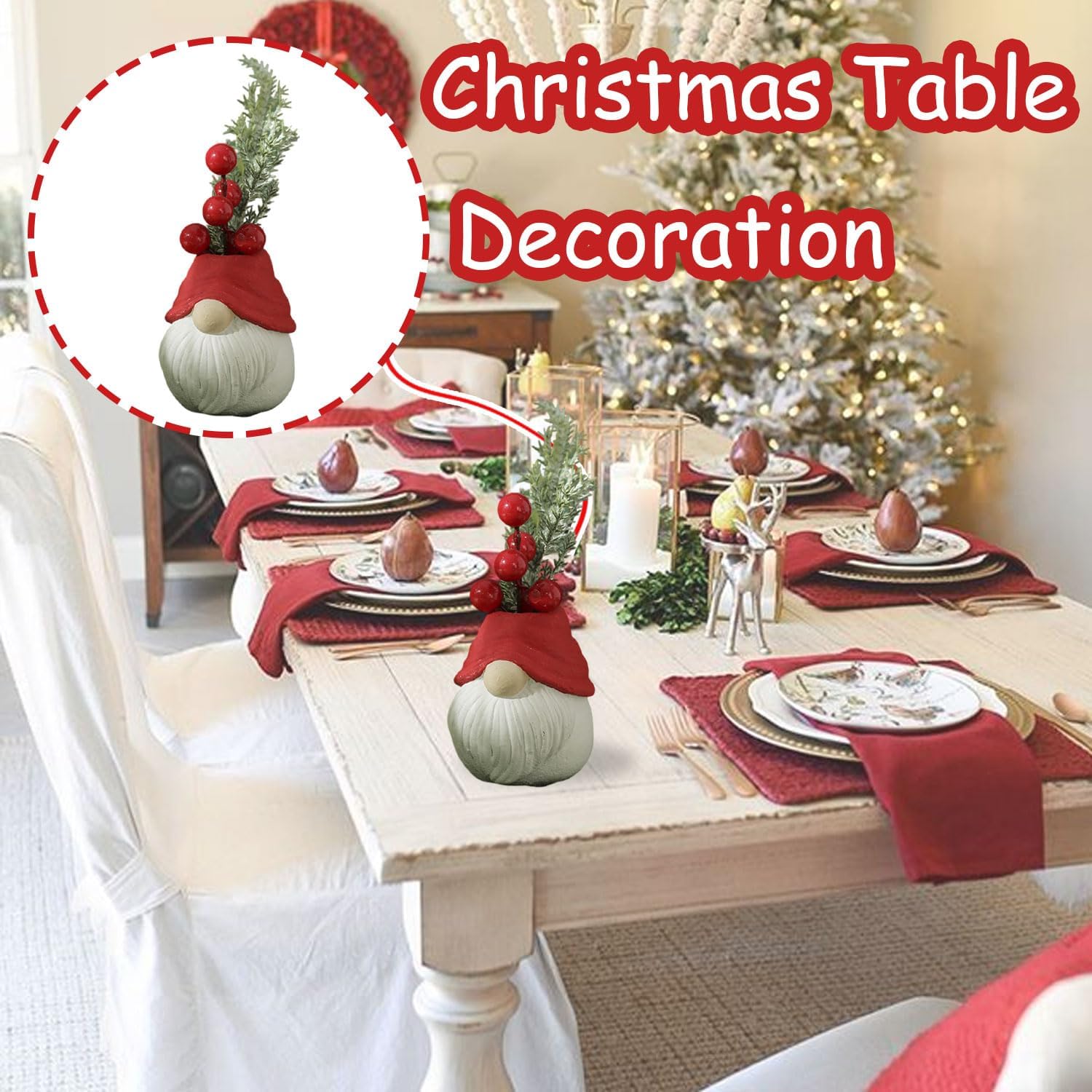 Christmas Tree Table Decor Artificial Mini Xmas Tree Decor for Tables Red Berry ＆ Pine Branch with Cute Dwarf Base for Winter Party Home Indoor Home Fireplace Mantel Decorations