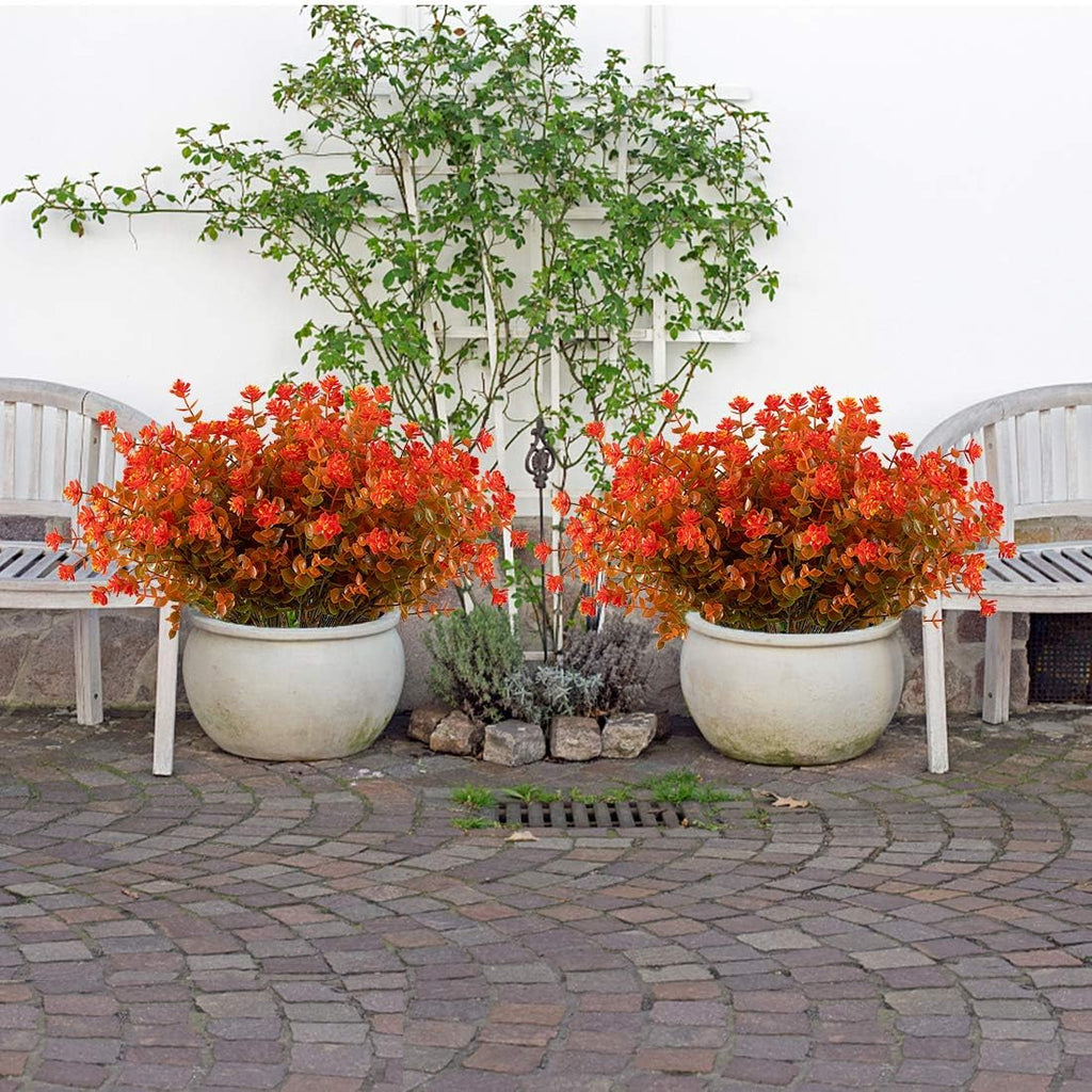 20 Bundles Artificial Flowers, Fake Artificial Greenery UV Resistant No Fade Faux Plastic Plants for Wedding Bridle Bouquet Indoor Outdoor Home Garden Kitchen Office Table Vase (Orange Red)