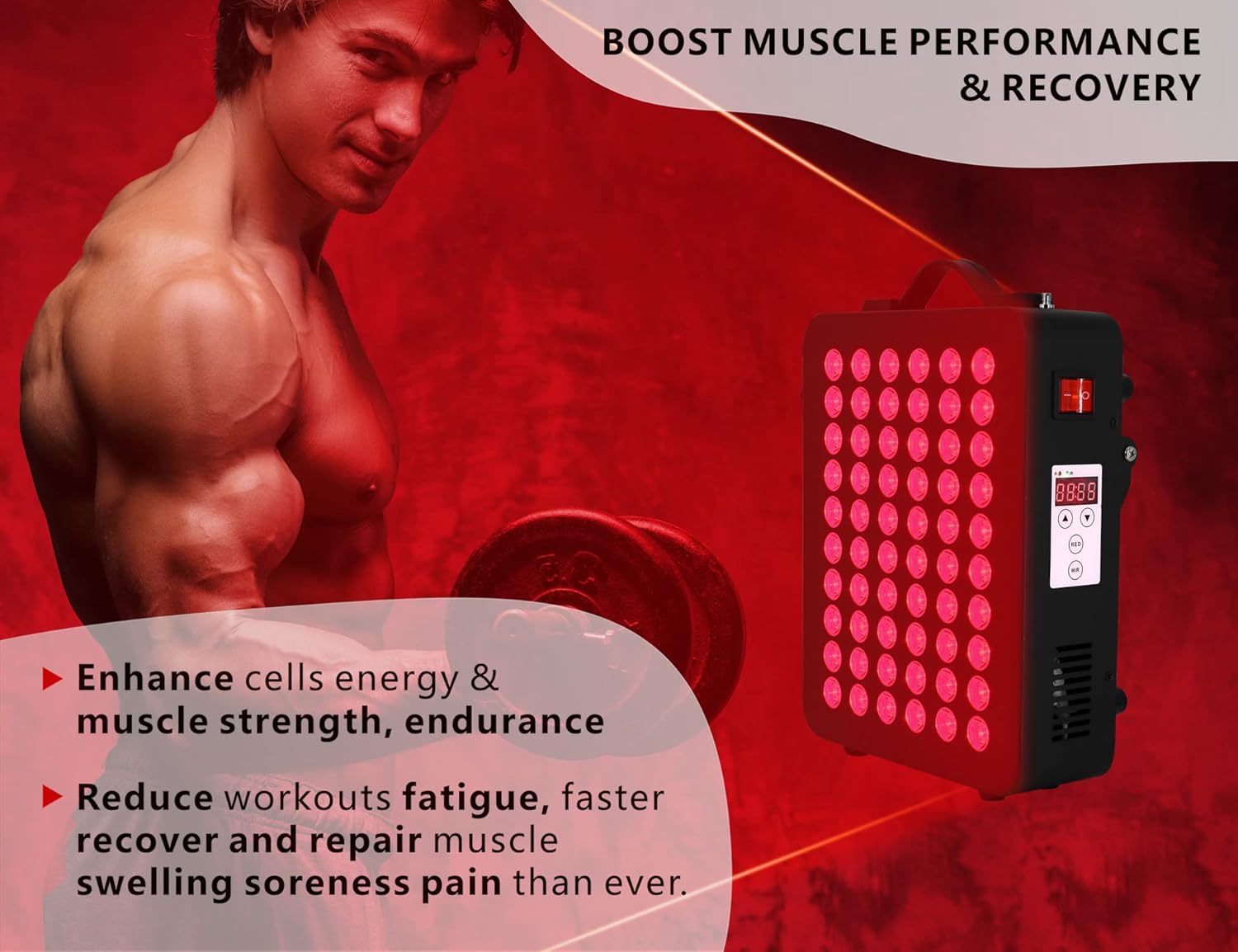 Red Light Therapy for Body & Face - 660nm & 850nm Infrared Red Light Therapy Panel for Skin, Muscles & Recovery - Portable LED Light Therapy Device with Stand, Hanging Kit & Handle