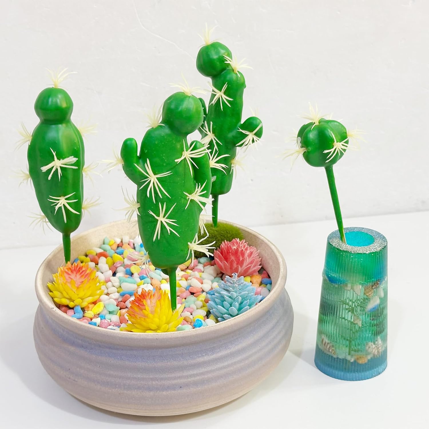 Cayway 10 PCS Assorted Faux Cactus Artificial Cacti Plants for Decoration, Green, Naturalistic, Realistic, Artificial Plants, Cactus