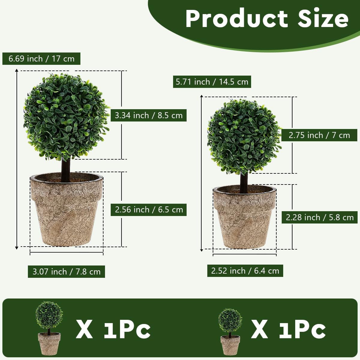 Woration Artificial Green Grass Ball Potted Fake Shrubs Big & Small Ball Plant Decoration Faux Small Boxwood Topiary Home Office Desk Table Room, 2 Pack