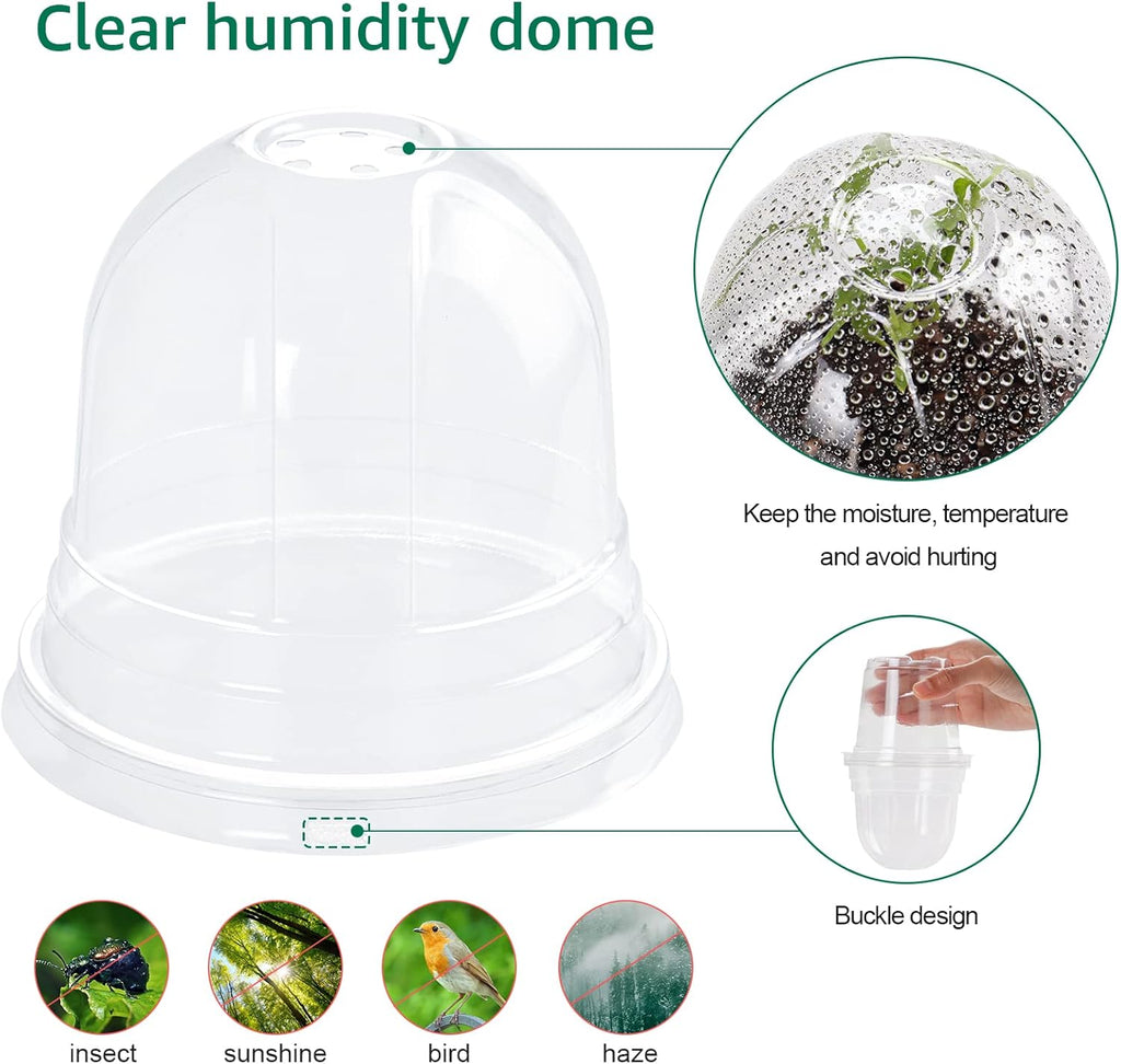 30 Packs 4 Inch Reinforced Clear Nursery Pots with Humidity Dome, Transparent Plastic Plant Pot Seedling Planter with Drainage Holes for Vegetable Propagation, Root Cutting, Seed Starting
