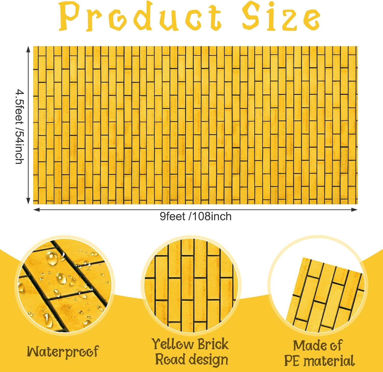 3Pcs Total 4.5x27 Feet Yellow Brick Road Floor Runner for Wizard Oz Party Decorations,Long Disposable Brick Stone Wall Backdrop Tablecloth for Halloween Princess Cosplay Medieval Castle Party Supplies