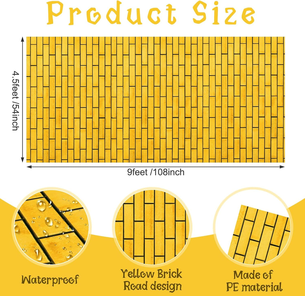 6Pcs Total 4.5x54 Feet Yellow Brick Road Floor Runner for Wizard Oz Party Decorations,Long Disposable Brick Stone Wall Backdrop Tablecloth for Halloween Princess Cosplay Medieval Castle Party Supplies