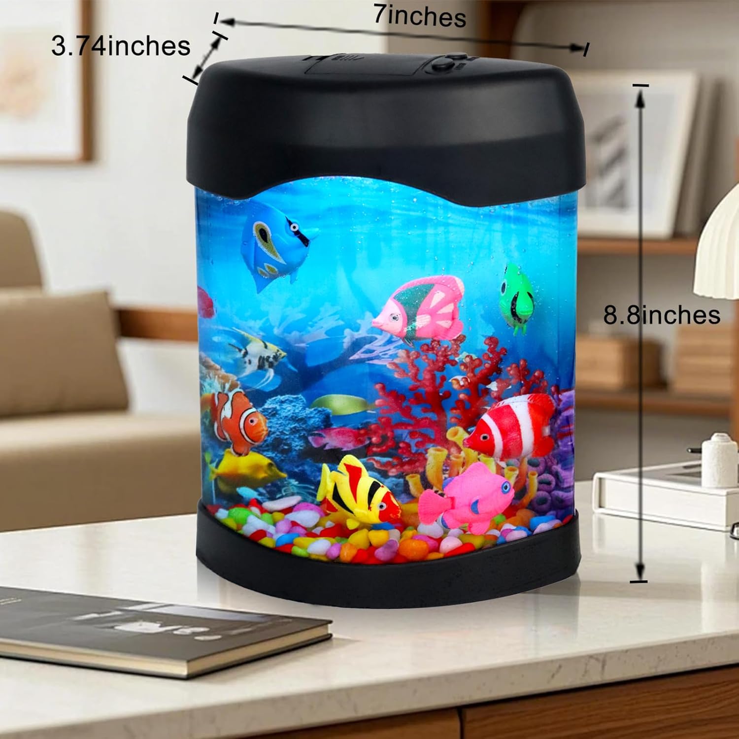 Fake Fish Lamp, Artificial Aquarium Light, Motion Lamp Night Light with 7 Moving Fish, 6 Color Setting Ocean Night Lamp, USB Powered, DIY Ocean Stickers, Ideal Gifts for Kids Men Women Friends Family
