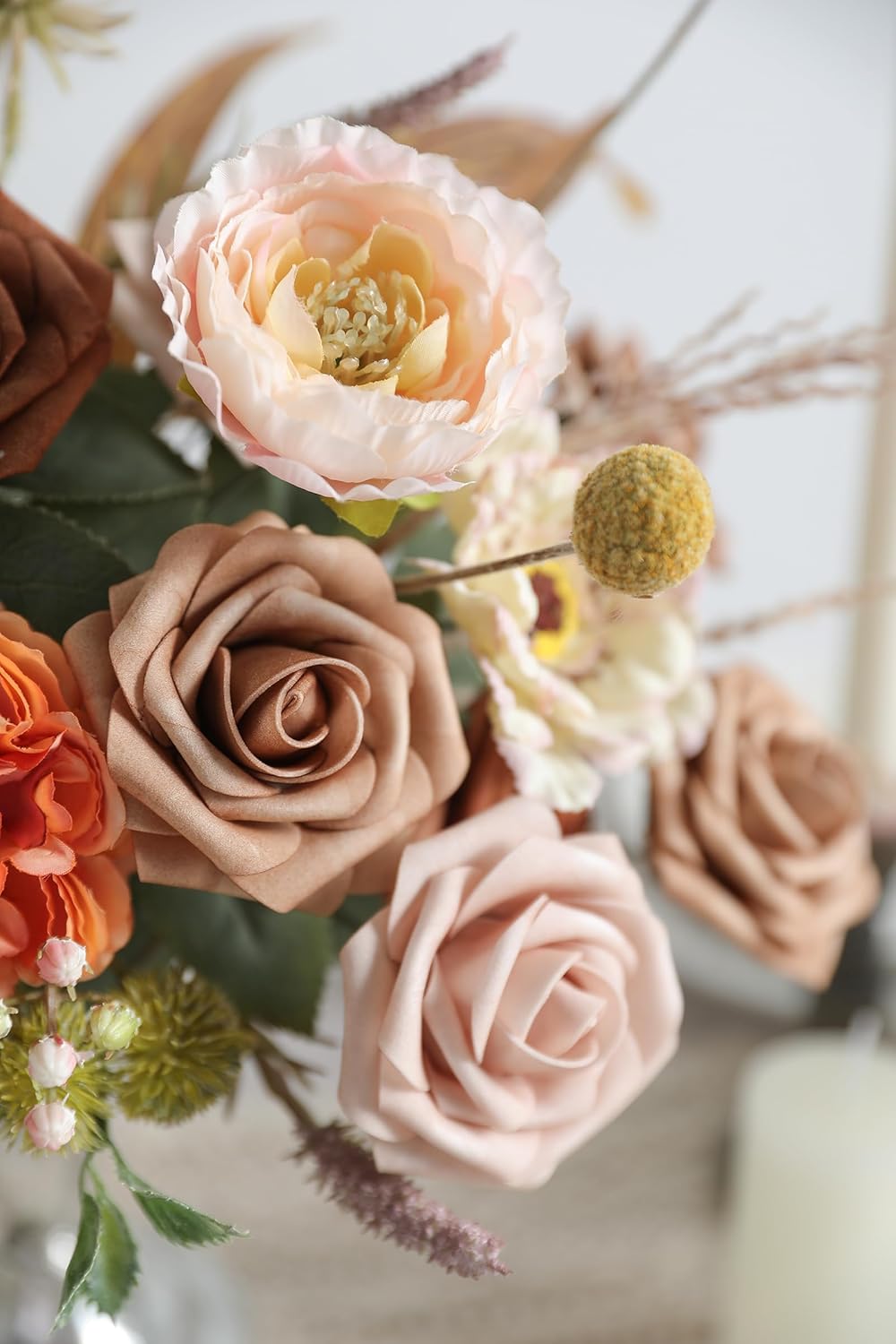 Artificial Flowers Real Looking Dusty Rose Colors Foam Fake Roses with Stems 25pcs for DIY Wedding Bridal Shower Centerpieces Tables Decorations Party