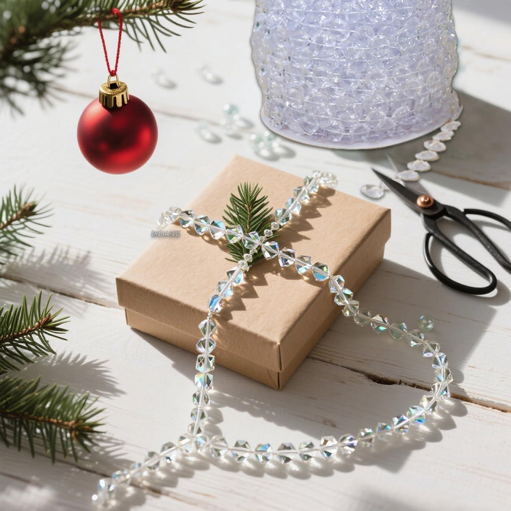 99ft Iridescent Bead Garland, Acrylic Crystal Strand Roll for Christmas Tree, Hanging Ornaments, Holiday Home Décor, DIY Crafts and Curtain Decorations