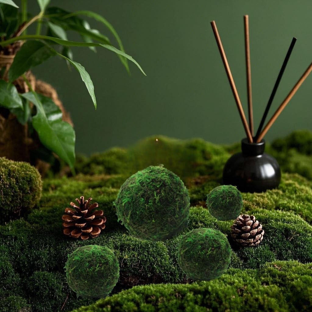 16 Pcs Decorative Moss Balls, 6 Pcs 3.2" Dried Green Spheres+ 10 Pcs 2" Greenery Balls Faux Mossy Globes, Natural Moss for Bowls Filler, Wedding Decors (Mix - Set of 16)