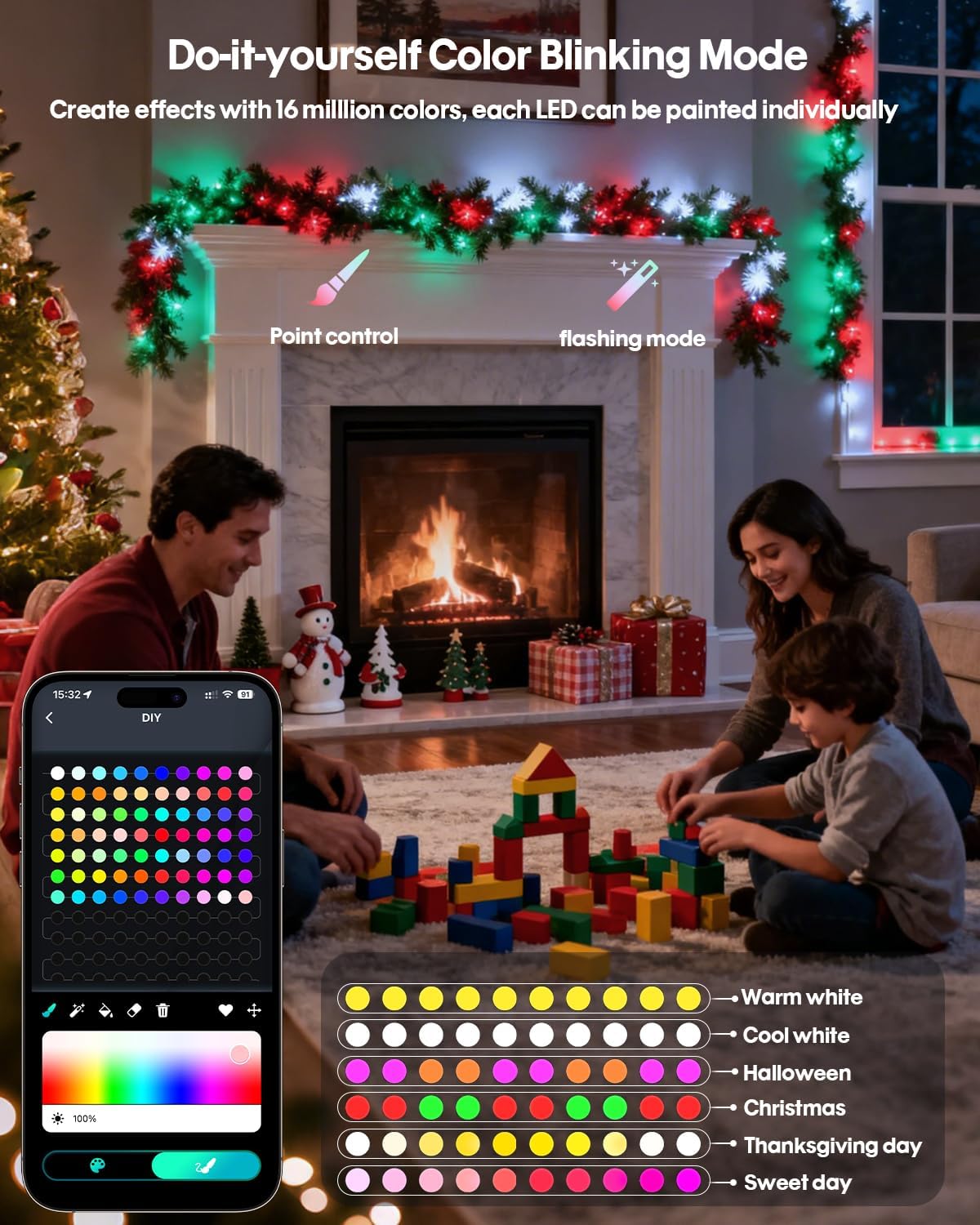 Smart Fairy Lights, 16.4Ft Color Changing String Lights w/Remote & App Control, Multicolor DIY Dynamic RGB-IC Twinkle Light for Bedroom, Christmas, Party, Wedding Indoor Hanging Decoration