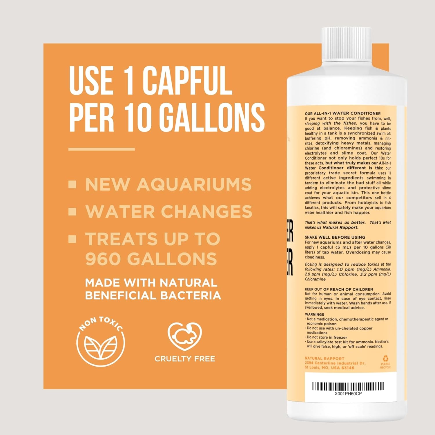 Aquarium Water Conditioner - Naturally Detoxifies and Removes Ammonia, Nitrite, Chlorine, and Chloramine from Saltwater and Freshwater (16 fl oz.)