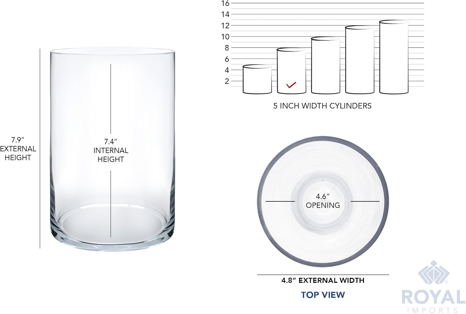 Royal Imports Flower Glass Vase Decorative Centerpiece for Home or Wedding - Cylinder Shape, 8" Tall, 5" Opening, Clear