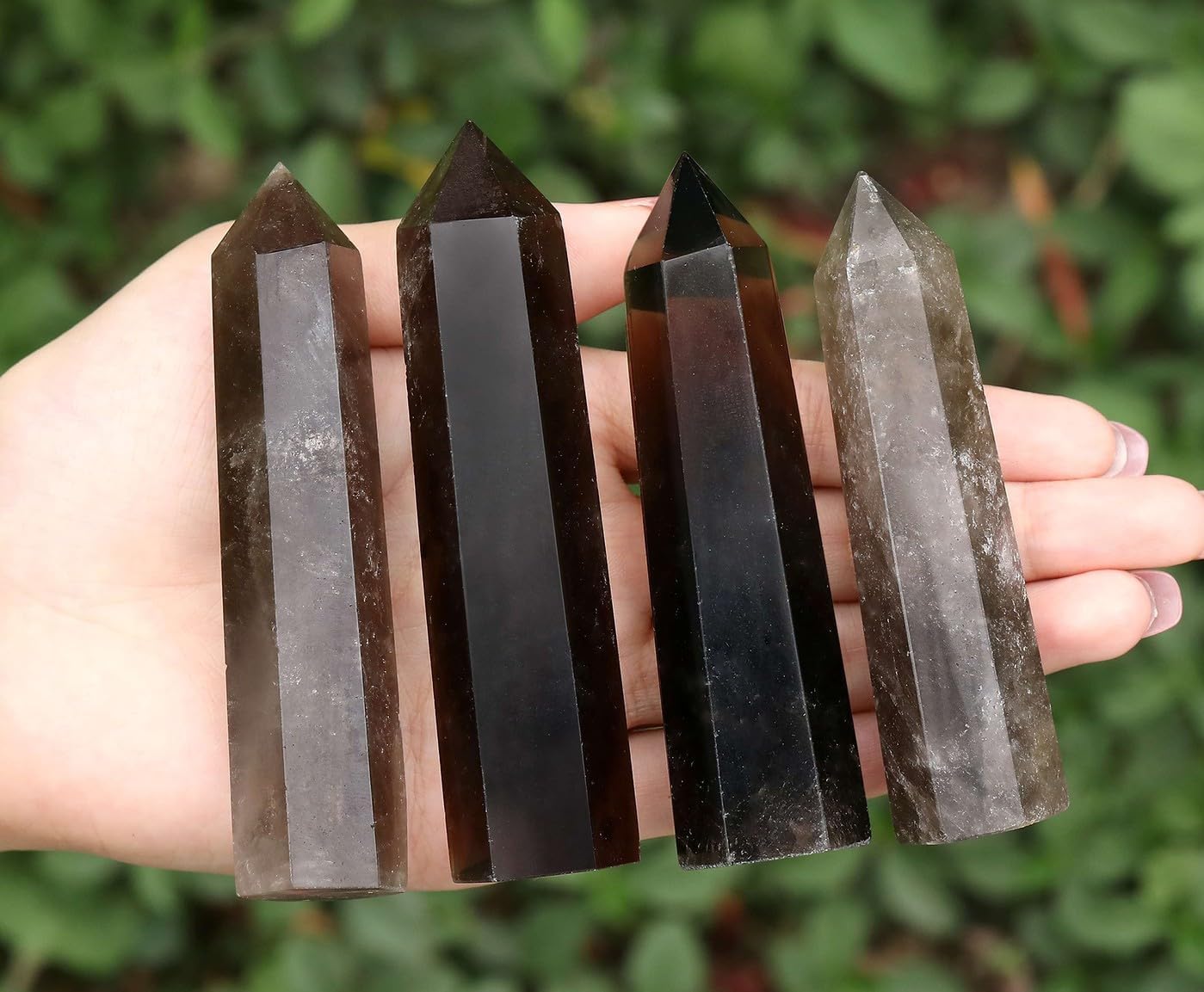 LAIDANLA Smoky Quartz Healing Crystals Wands 3.5-4" Polishing Natural Reiki Energy Wand Stone Hexagonal Point Large Crystal Gemstones for Meditation Therapy Crystal Grid Decoration 1Pcs
