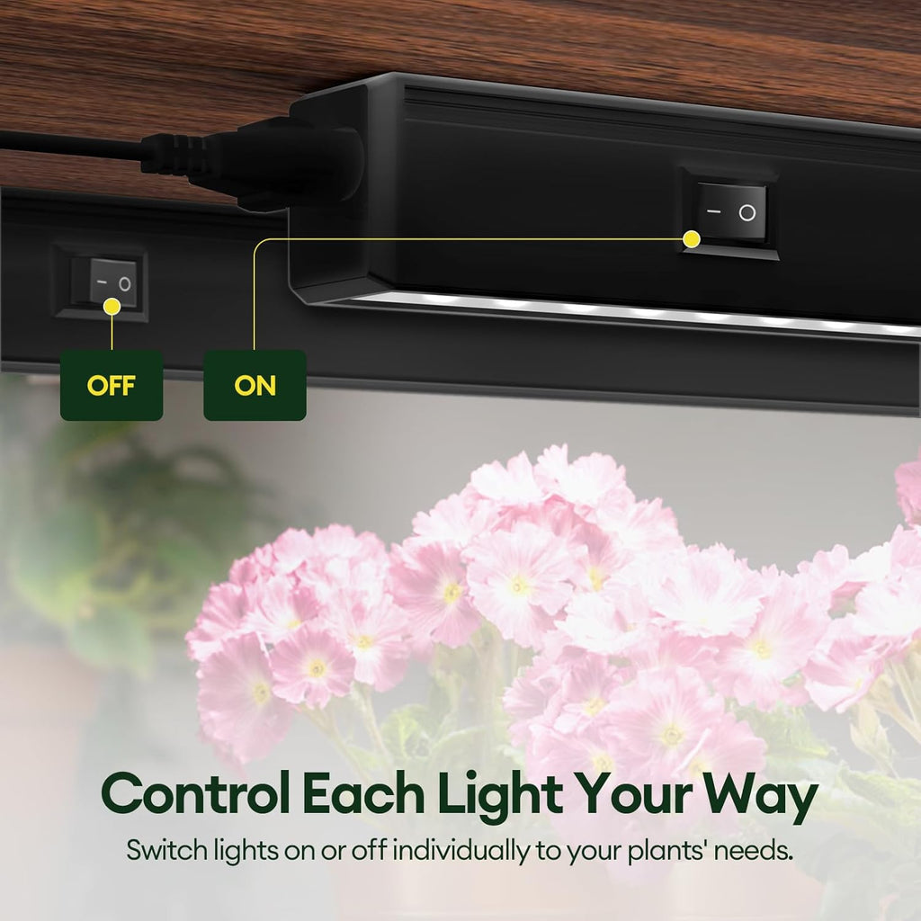 Grow Lights for Indoor Plants 1FT, Sun-Like Full Spectrum 5000K Grow Light, 28W(4 x 7W), T5 LED Grow Light Strips for Indoor Plants and Flowers, High PPFD, Linkable, Black, 4-Pack