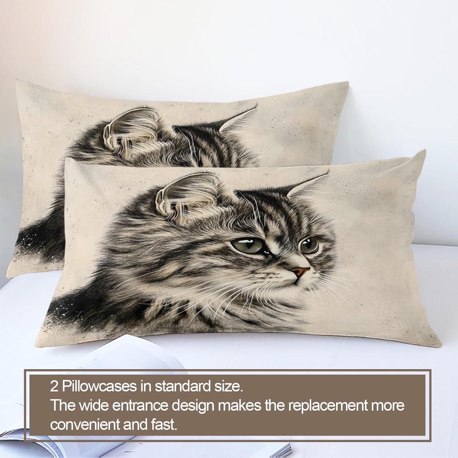 Cats Duvet Cover California King, Lovely Warm Cat Bedding Set 3 Piece Bedroom Decor Vintage Farmhouse Kitten Comforter Cover with Zipper Ties & 2 Pillowcases