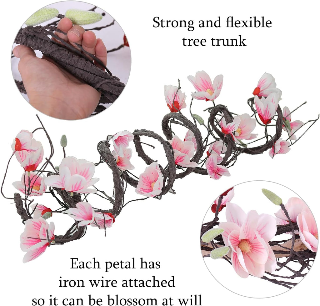 118 inch Artificial Magnolia Orchid Flowers Ivy Vines Garland Fake Tree Branches Trunk with Flores Wreath for Wedding Arch Wall Hanging Home Room Decoration (Pink)