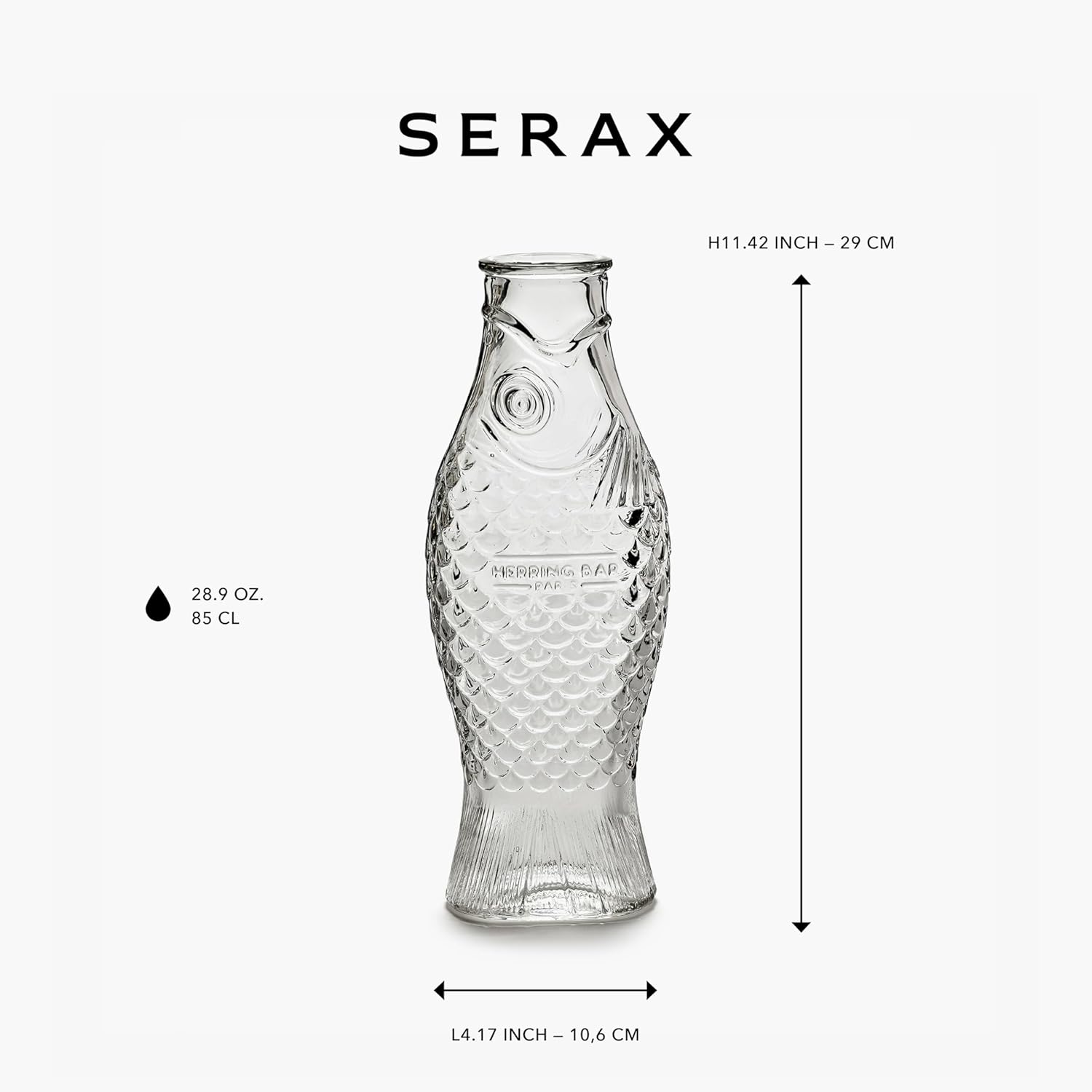 Serax Glass Water Pitcher | Fish & Fish glassware by Paola Navone | Wine Carafe Decanter 28.74 fl oz | Clear Bottle Container for hot and cold Drinks | Beverage Dispenser for Fridge | Suitable as Vase