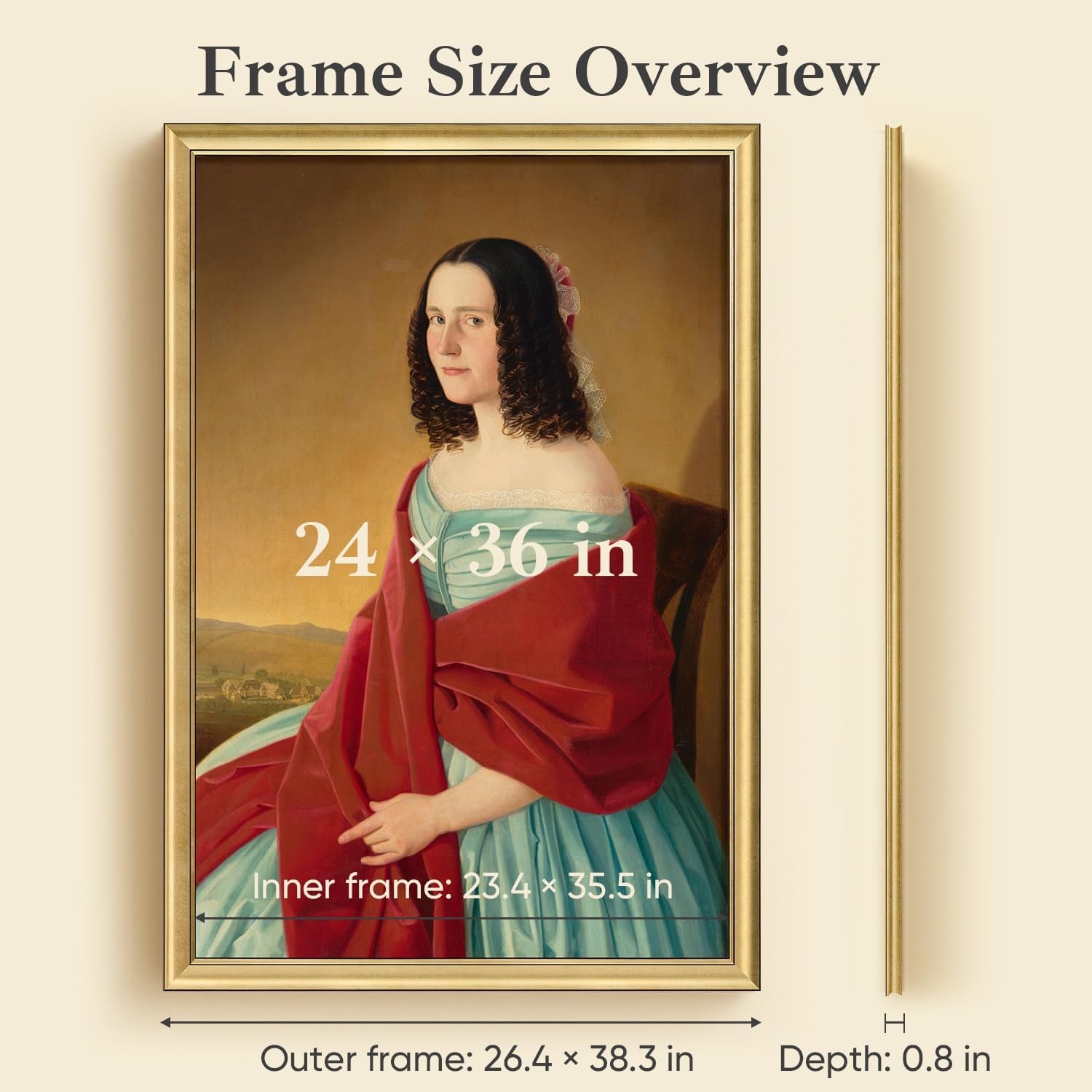 HLiWEGNS Brushed Gold 24x36 Frame – Poster Frame with Brushed Gold Finish – Picture Frame for 24 x 36 Artwork, Canvas Prints, Puzzles, and Wall Decor