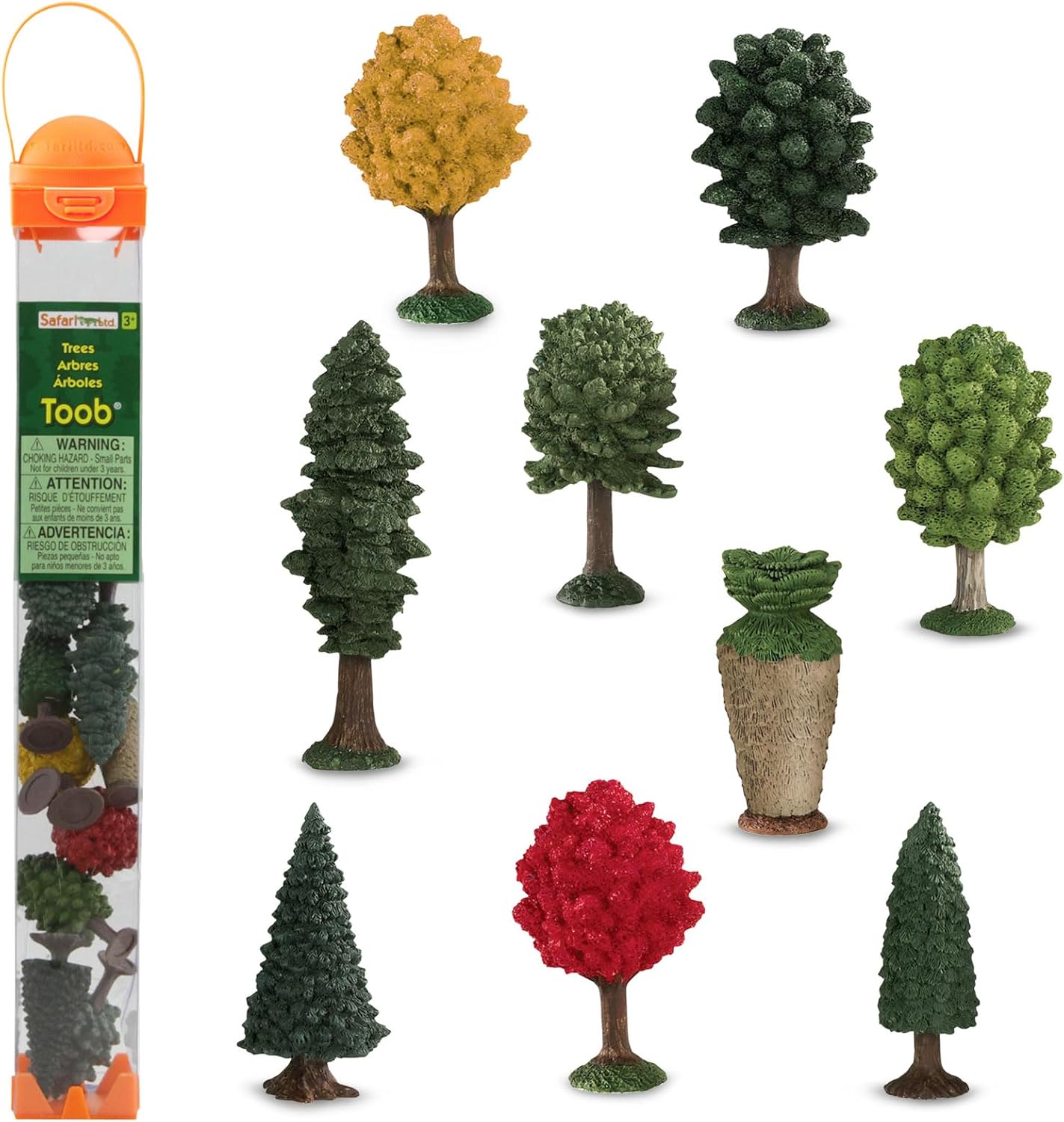 Safari Ltd. Trees TOOB - Figurines of Pine, Elm, Juniper, Monkey Puzzle, Topiary, Petticoat, Aspen, Two Maples - Educational Toy Figures For Boys, Girls & Kids Ages 3+