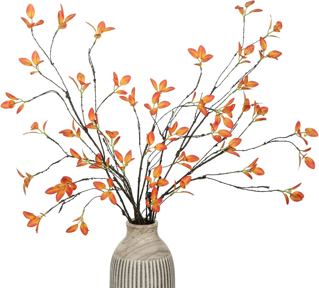 DuHouse 24" 5Pcs Artificial Ficus Branches Artificial Fall Greenery Stems Branches for Vase Filler Home Decor Table Centerpieces Garden Decoration(Orange)