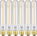 7.3 Inch E26 Led Bulb 40 watt,Dimmable Tubular Bulb 4W,2700k Warm White Edison Bulbs,T10 Long Clear Glass Light Bulb for Rustic Pendant,Industrial Pipe,Wall Sconces,Chandeliers,6 Pack