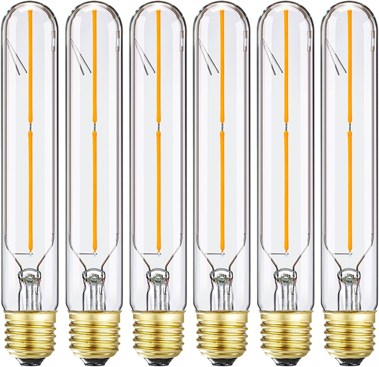 7.3 Inch E26 Led Bulb 40 watt,Dimmable Tubular Bulb 4W,2700k Warm White Edison Bulbs,T10 Long Clear Glass Light Bulb for Rustic Pendant,Industrial Pipe,Wall Sconces,Chandeliers,6 Pack
