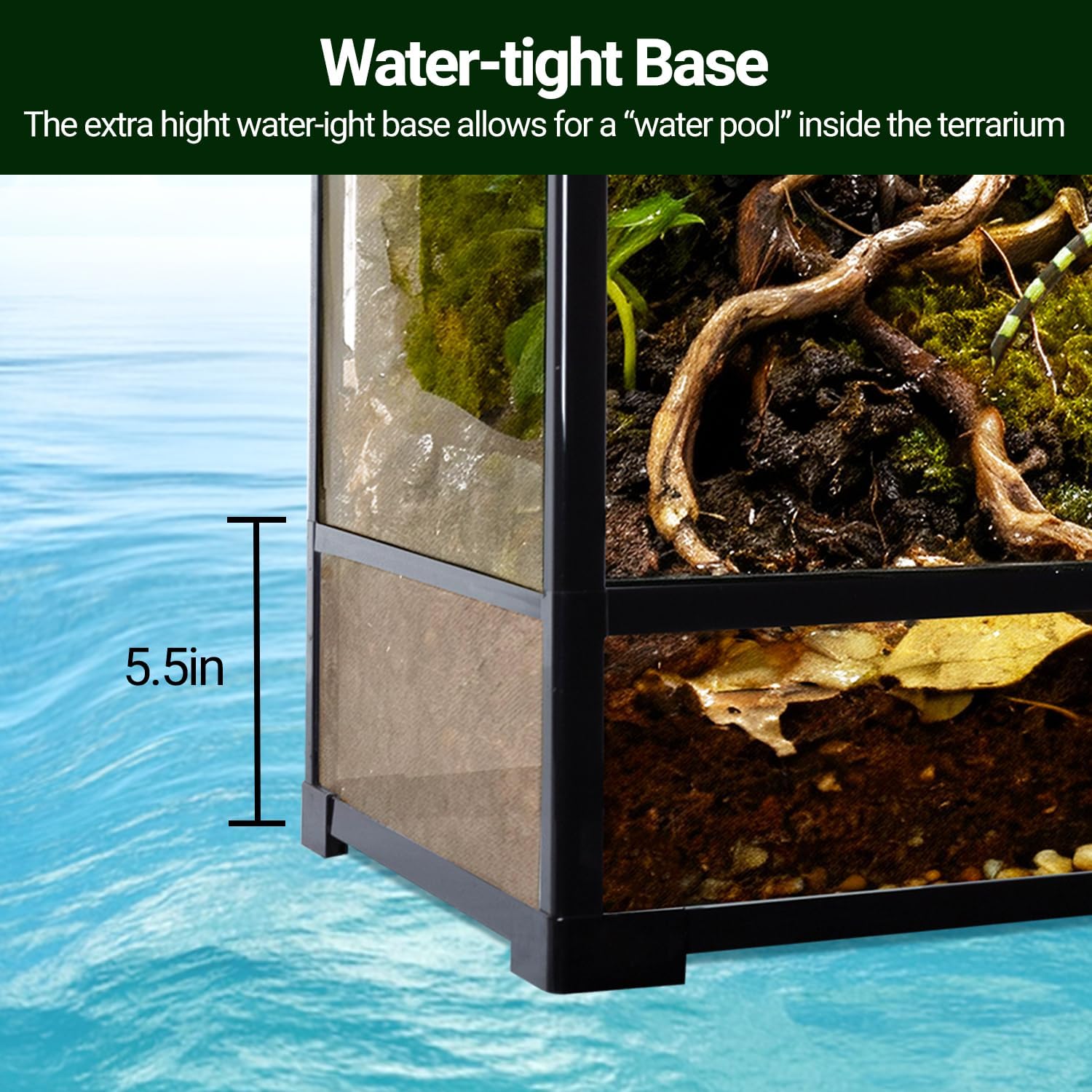 REPTI ZOO Large Glass Reptile Tank 48"x18"x36", 130 Gallon Vertical Reptile Terrarium with Front Opening Door & Ventilated Mesh, Paludarium Tank for Chameleon lizard Frogs Arboreal Reptiles Amphibians
