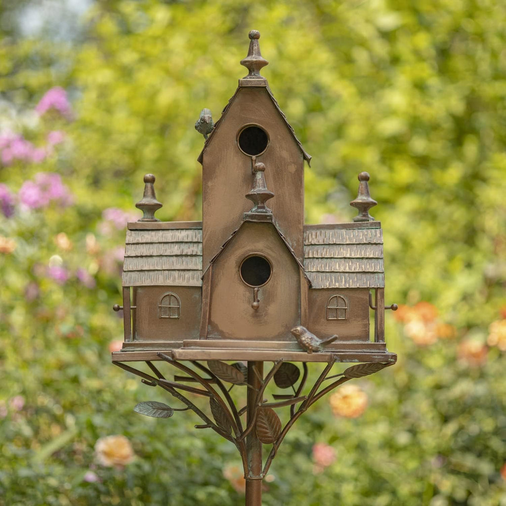 Zaer Ltd. Large Copper Colored Multi-Birdhouse Stakes, Room for 5 Bird Families in Each (XL Country Farm Home Colorado)