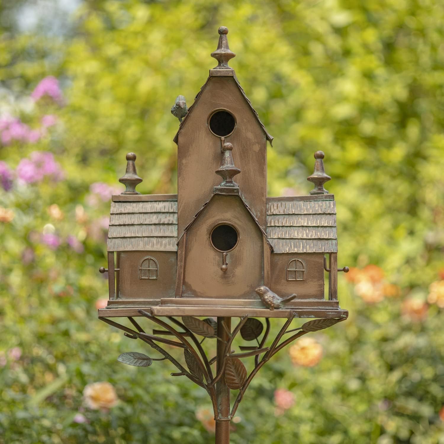 Zaer Ltd. Large Copper Colored Multi-Birdhouse Stakes, Room for 5 Bird Families in Each (XL Country Farm Home Colorado)