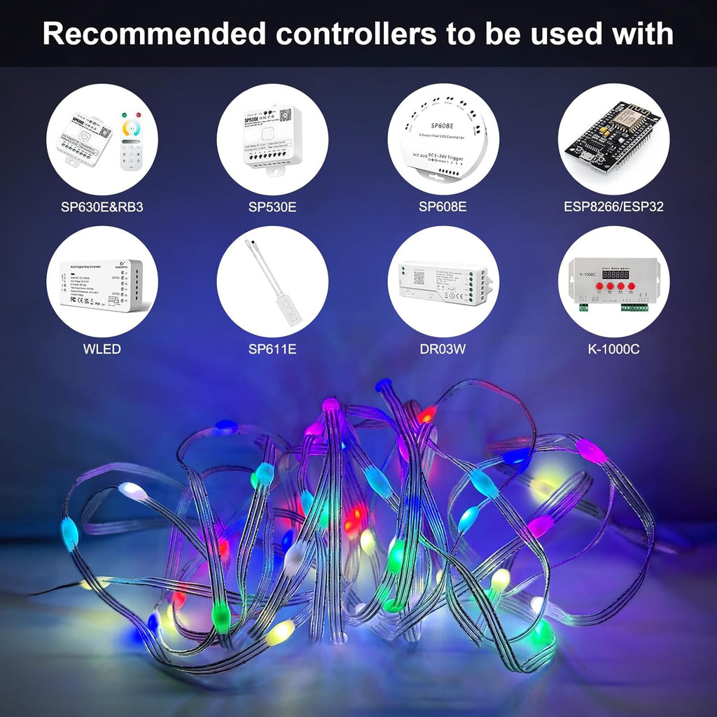 WS2812B Fairy String Lights Addressable Individually RGB IC, PVC Wire 16.4FT 50LEDs DC5V/2A for Twinkle Home Garden Bedroom Outdoor Indoor Decor(No Adapter or Controller) 1PC