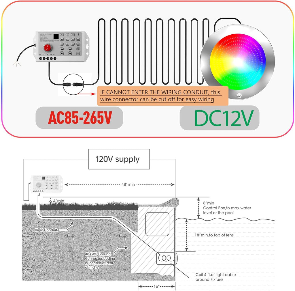60ft Led Smart Pool Lights for Inground Pool with 3 Control Way (App/Remote/Controller), 54W 10 Inch Color Changing Underwater Swimming PoolLight for 10" Large Wet Niches