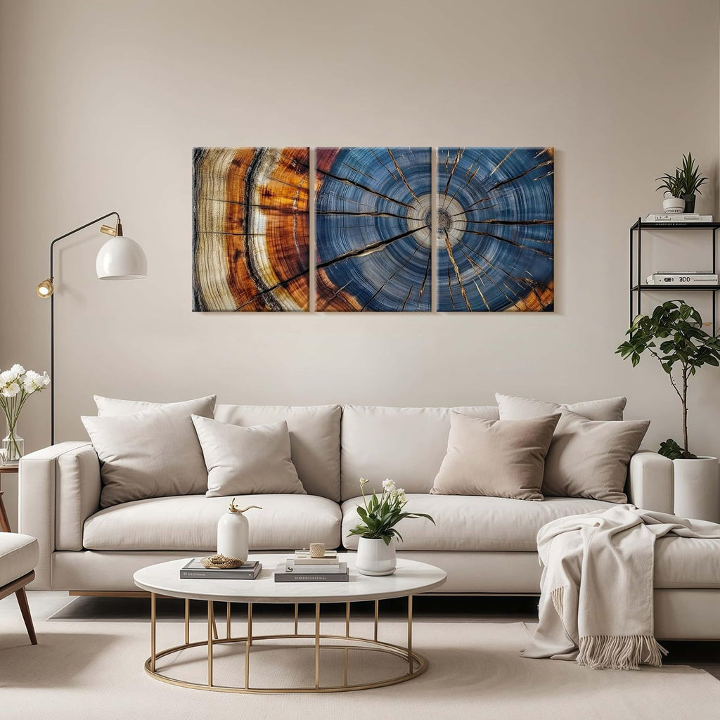 3pcs Tree Rings Abstract Wood Grain Framed Wall Art Decor Canvas Print Picture Nature Plant Modern Artwork Poster Gallery Bedroom Living Room Office 12x16 Inch Ready to Hang