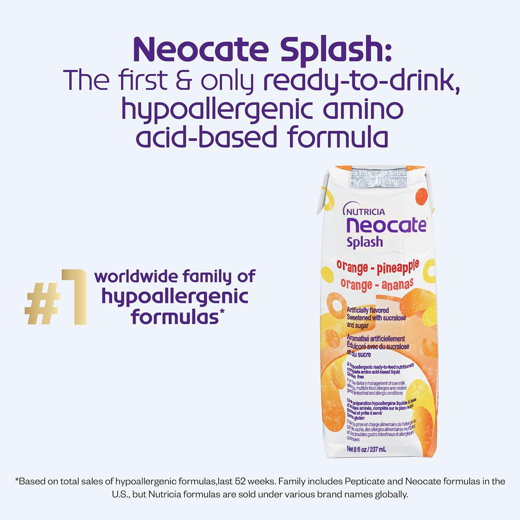 Nutricia Neocate Splash - Ready-to-Feed Hypoallergenic, Amino Acid-Based Toddler and Junior Formula - Orange-Pineapple - 8 fl oz (Case of 27)