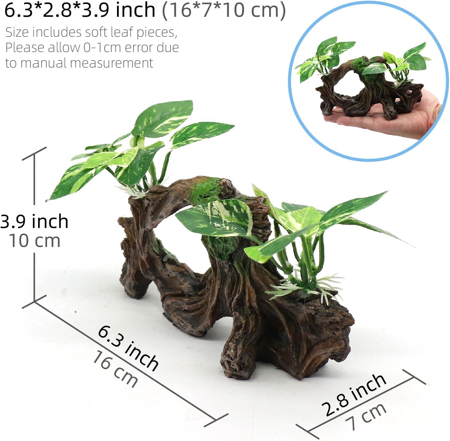 Fish Tank Decorations Artifical Driftwood Cave Aquarium Decor Ornaments Silk Aquarium Plants for Betta Fish Tank Accessories