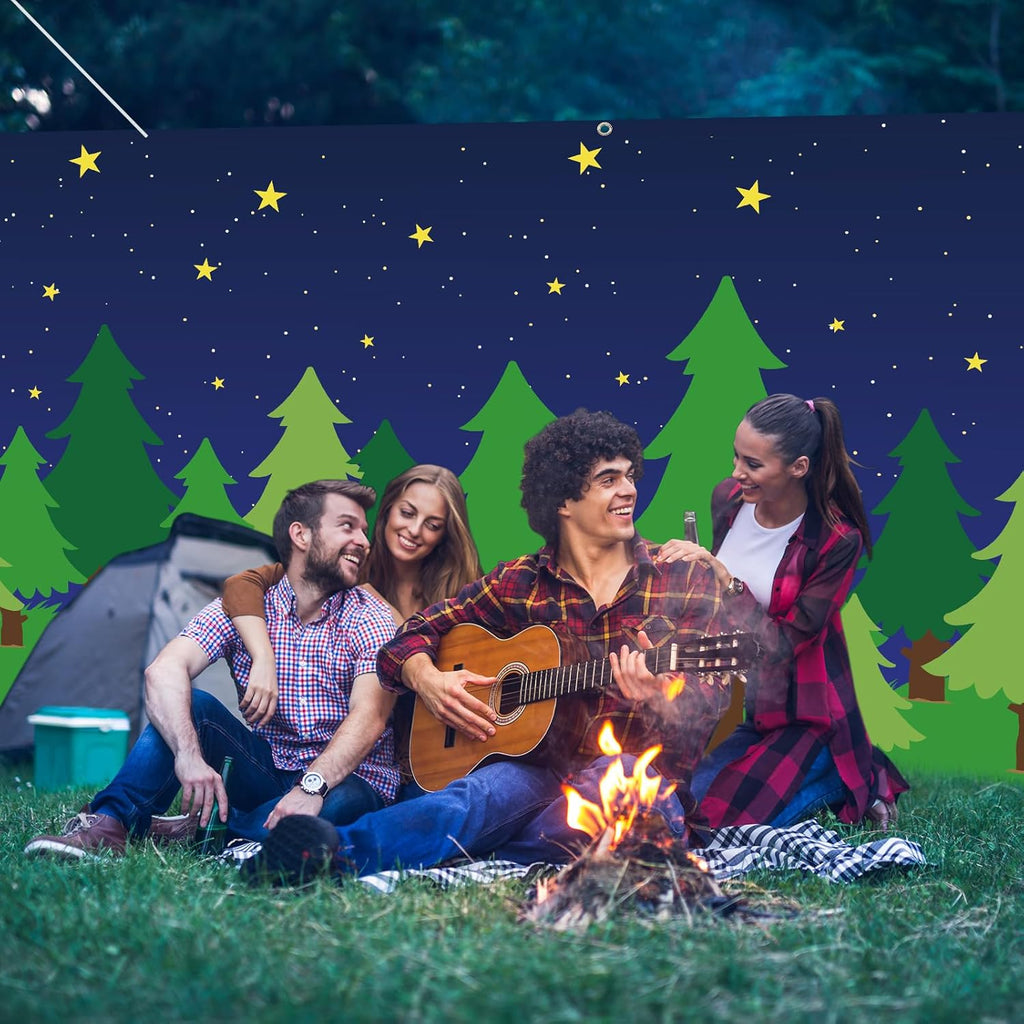 10 x 30 ft Enchanted Forest Camping Backdrop Forest Night Scene Camping Background Supplies Photography Background for Theme Party Photo Banner Decoration