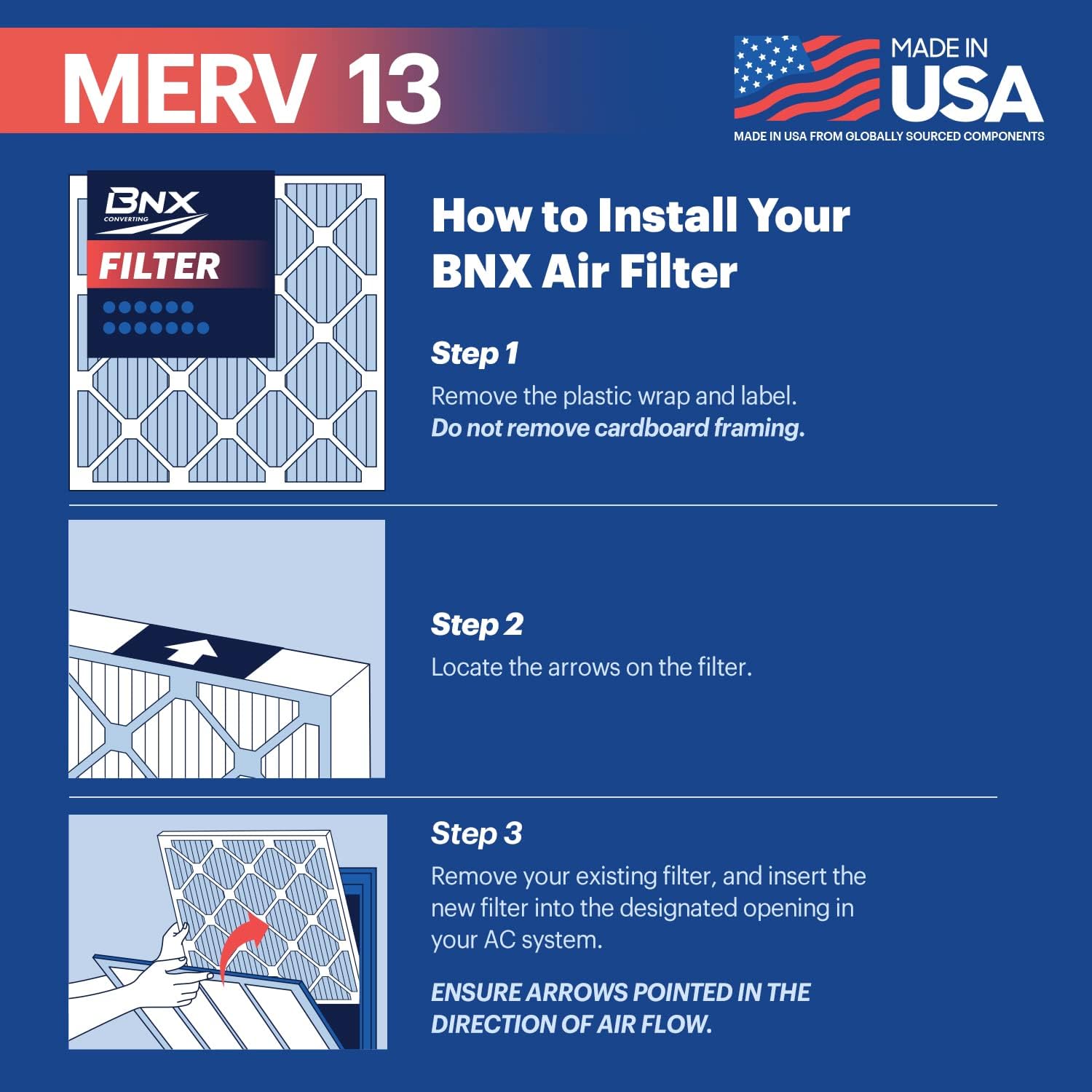 BNX TruFilter 14x25x1 Air Filter MERV 13 (6-Pack) - MADE IN USA - Electrostatic Pleated Air Conditioner HVAC AC Furnace Filters for Allergies, Pollen, Mold, Bacteria, Smoke, Allergen, MPR 1900 FPR 10