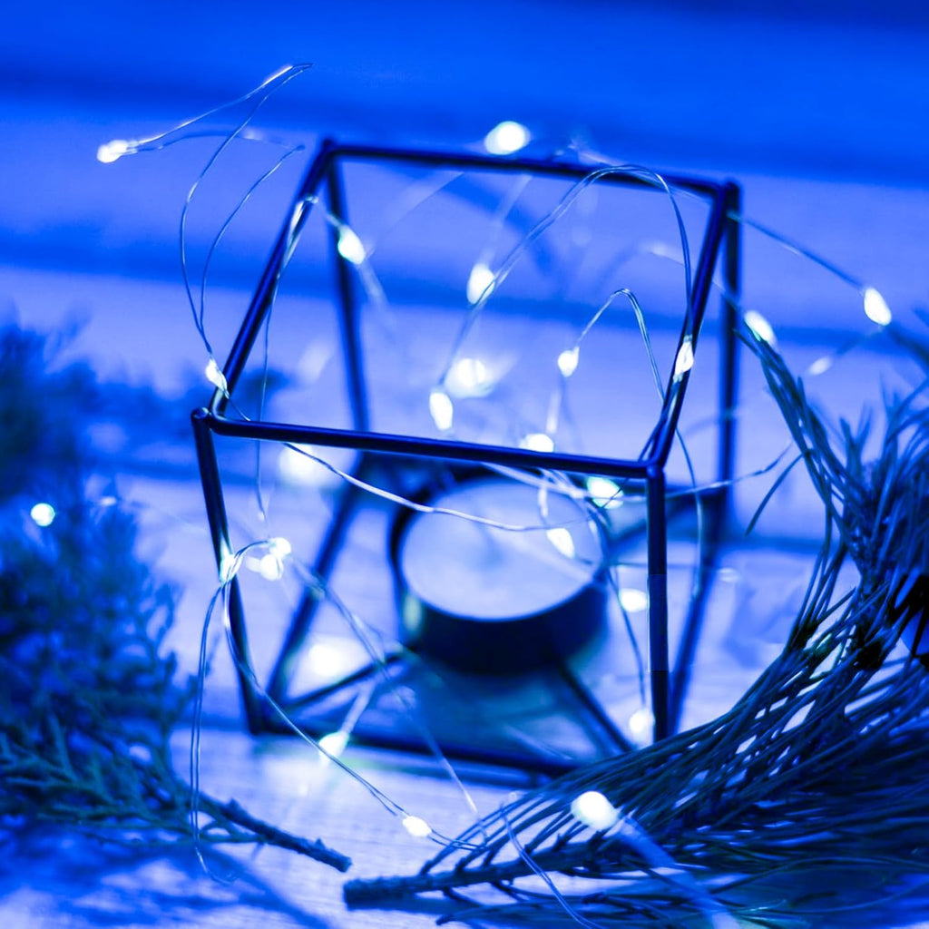 4 Pack Blue Fairy Lights Battery Operated with Remote, Waterproof 20FT 60LED Cuttable Twinkle Lights with Timer Indoor Outdoor, String Light for Bedroom, Classroom, Wedding, DIY, Christmas Décor
